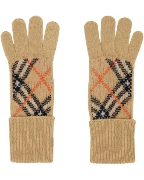 Check Cashmere Blend Gloves in Sand 